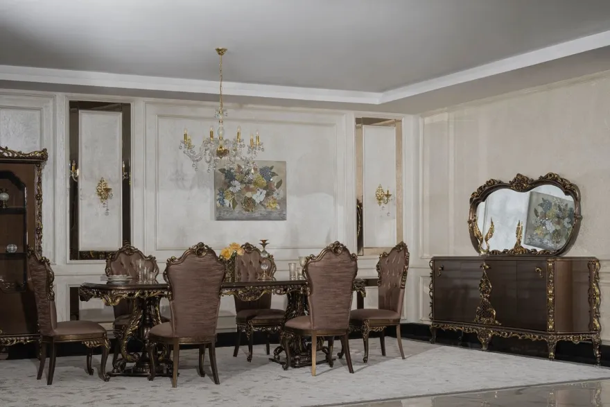 Casa Padrino Luxus Barock Esstisch Grau / Braun / Gold - Prunkvoller Barockstil Küchentisch - Luxus Esszimmer Möbel im Barockstil - Barock Esszimmer Möbel - Barock Einrichtung