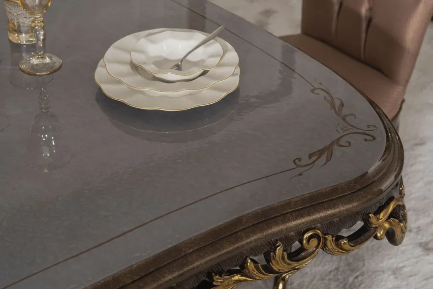 Casa Padrino Luxus Barock Esstisch Grau / Braun / Gold - Prunkvoller Barockstil Küchentisch - Luxus Esszimmer Möbel im Barockstil - Barock Esszimmer Möbel - Barock Einrichtung