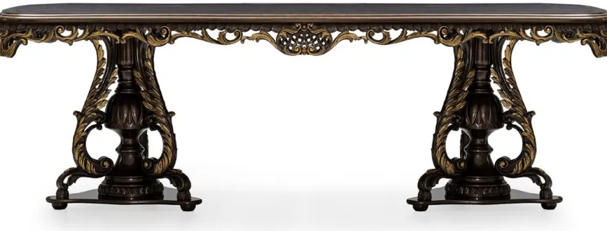 Casa Padrino Luxus Barock Esstisch Grau / Braun / Gold - Prunkvoller Barockstil Küchentisch - Luxus Esszimmer Möbel im Barockstil - Barock Esszimmer Möbel - Barock Einrichtung
