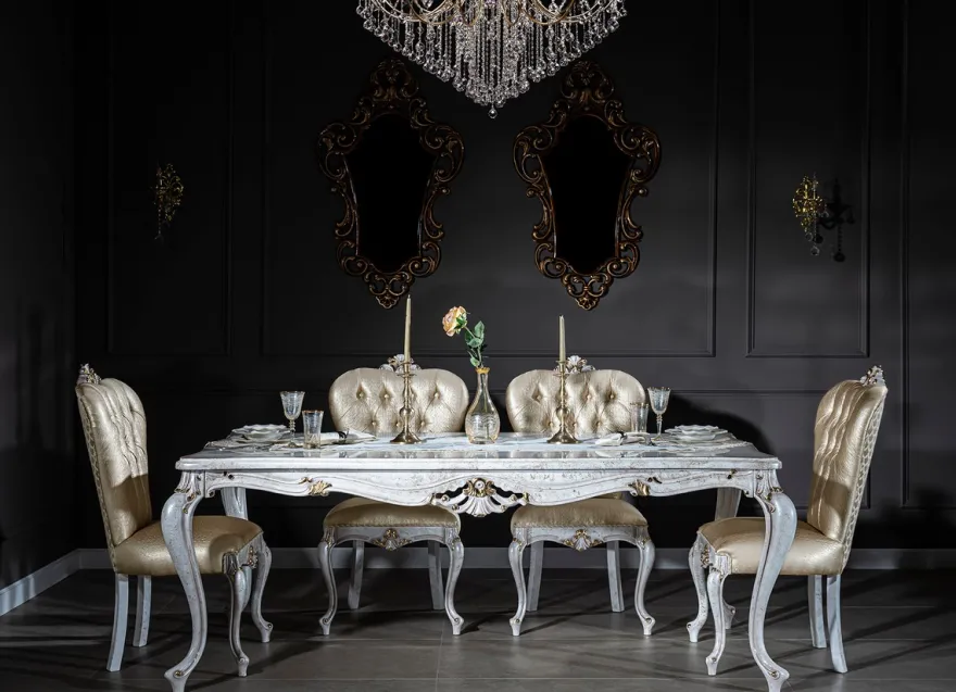 Casa Padrino Luxus Barock Esszimmer Stuhl Set Gold / Antik Weiß / Gold 57 x 65 x H. 113 cm - Küchen Stühle 6er Set - Barock Esszimmer Möbel - Edel & Prunkvoll