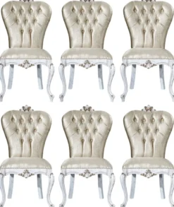 Casa Padrino Luxus Barock Esszimmer Stuhl Set Gold / Antik Weiß / Gold 57 x 65 x H. 113 cm - Küchen Stühle 6er Set - Barock Esszimmer Möbel - Edel & Prunkvoll