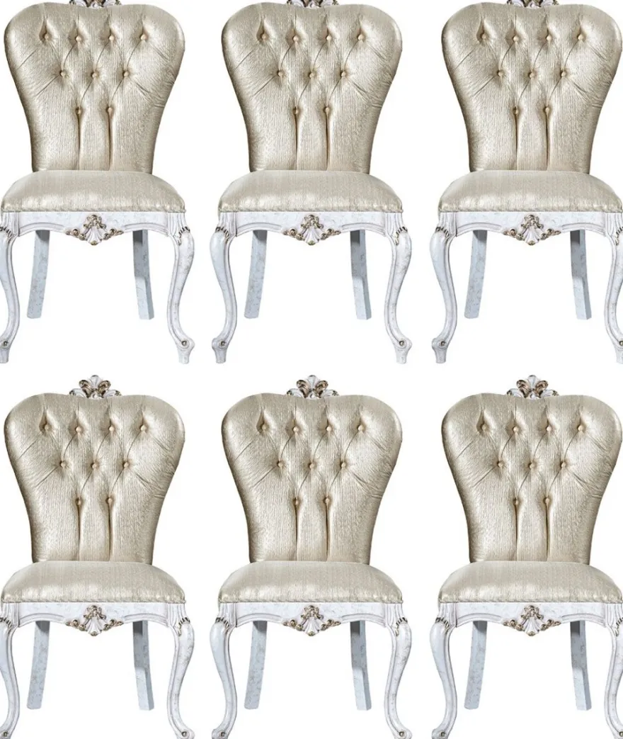 Casa Padrino Luxus Barock Esszimmer Stuhl Set Gold / Antik Weiß / Gold 57 x 65 x H. 113 cm - Küchen Stühle 6er Set - Barock Esszimmer Möbel - Edel & Prunkvoll