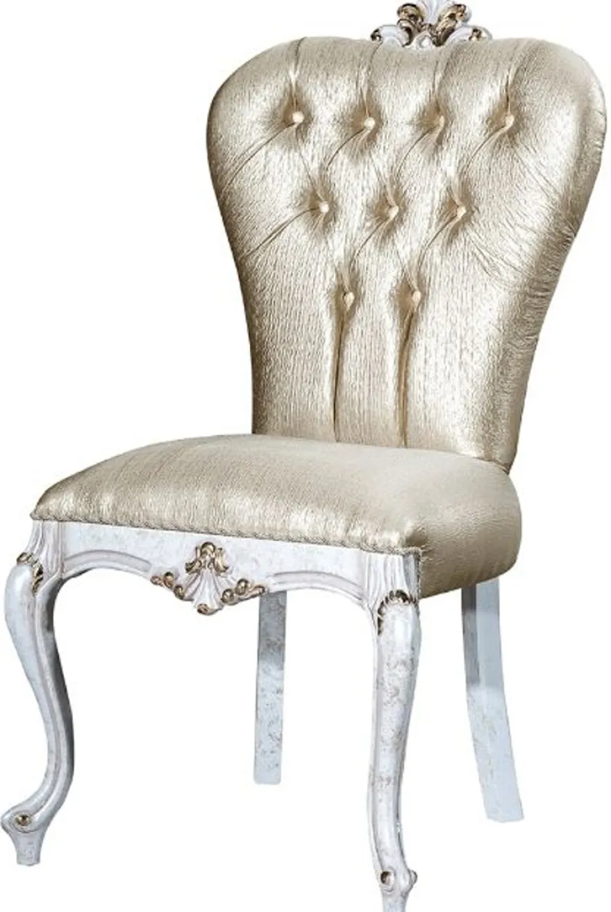 Casa Padrino Luxus Barock Esszimmer Stuhl Set Gold / Antik Weiß / Gold 57 x 65 x H. 113 cm - Küchen Stühle 6er Set - Barock Esszimmer Möbel - Edel & Prunkvoll