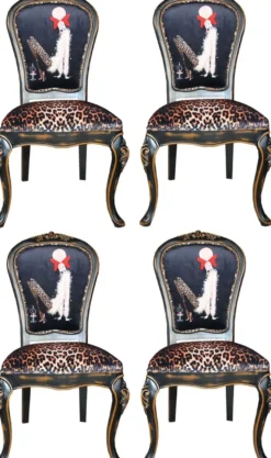 Casa Padrino Luxus Barock Esszimmer Set Dame mit High Heels Leopard / Schwarz / Braun 50 x 50 x H. 110 cm - 4 handgefertigte Esszimmerstühle - Barockmöbel