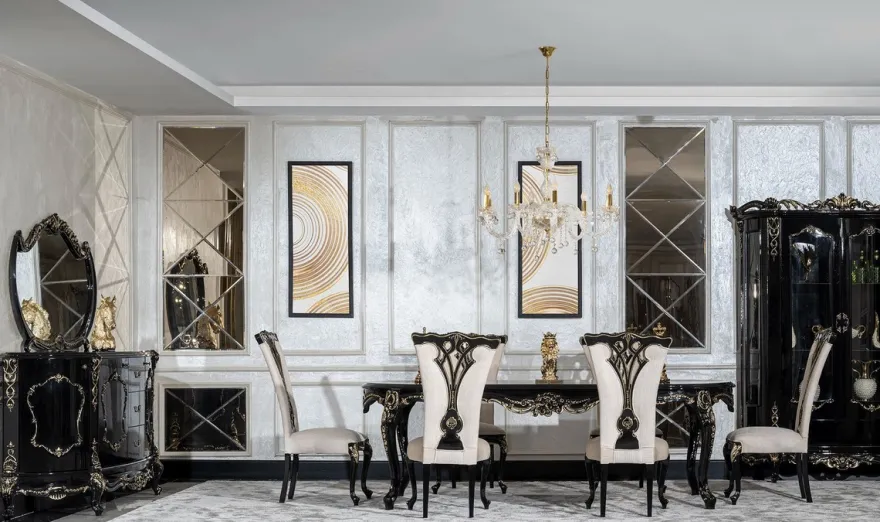 Casa Padrino Luxus Barock Esszimmer Stuhl 8er Set Creme / Schwarz / Gold - Prunkvolle Barockstil Küchen Stühle - Luxus Esszimmer Möbel im Barockstil - Barock Esszimmer Möbel - Barockstil Möbel