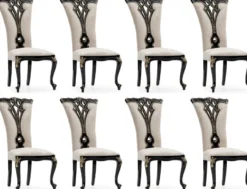 Casa Padrino Luxus Barock Esszimmer Stuhl 8er Set Creme / Schwarz / Gold - Prunkvolle Barockstil Küchen Stühle - Luxus Esszimmer Möbel im Barockstil - Barock Esszimmer Möbel - Barockstil Möbel