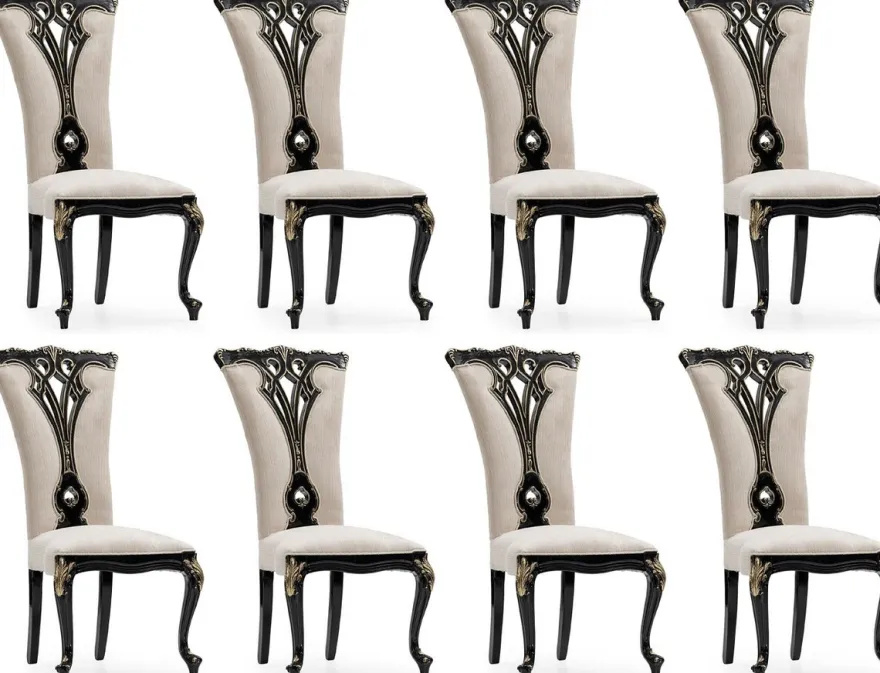 Casa Padrino Luxus Barock Esszimmer Stuhl 8er Set Creme / Schwarz / Gold - Prunkvolle Barockstil Küchen Stühle - Luxus Esszimmer Möbel im Barockstil - Barock Esszimmer Möbel - Barockstil Möbel