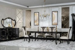 Casa Padrino Luxus Barock Esszimmer Stuhl 8er Set Creme / Schwarz / Gold - Prunkvolle Barockstil Küchen Stühle - Luxus Esszimmer Möbel im Barockstil - Barock Esszimmer Möbel - Barockstil Möbel