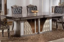 Casa Padrino Luxus Barock Esstisch Grau / Dunkelbraun / Gold - Rechteckiger Barockstil Küchentisch - Luxus Esszimmer Möbel im Barockstil - Barock Esszimmer Möbel - Barock Einrichtung