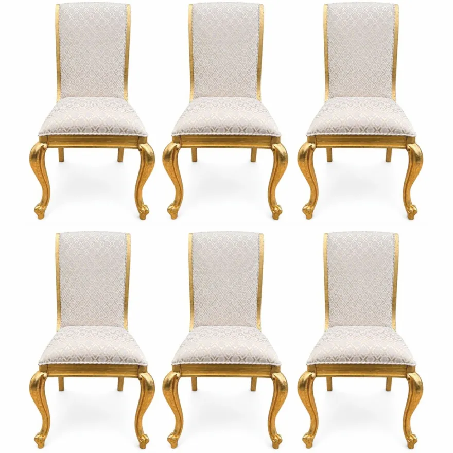 Casa Padrino Luxus Barock Esszimmer Stuhl 6er Set Weiß / Gold - Prunkvolle Barock Esszimmer Möbel