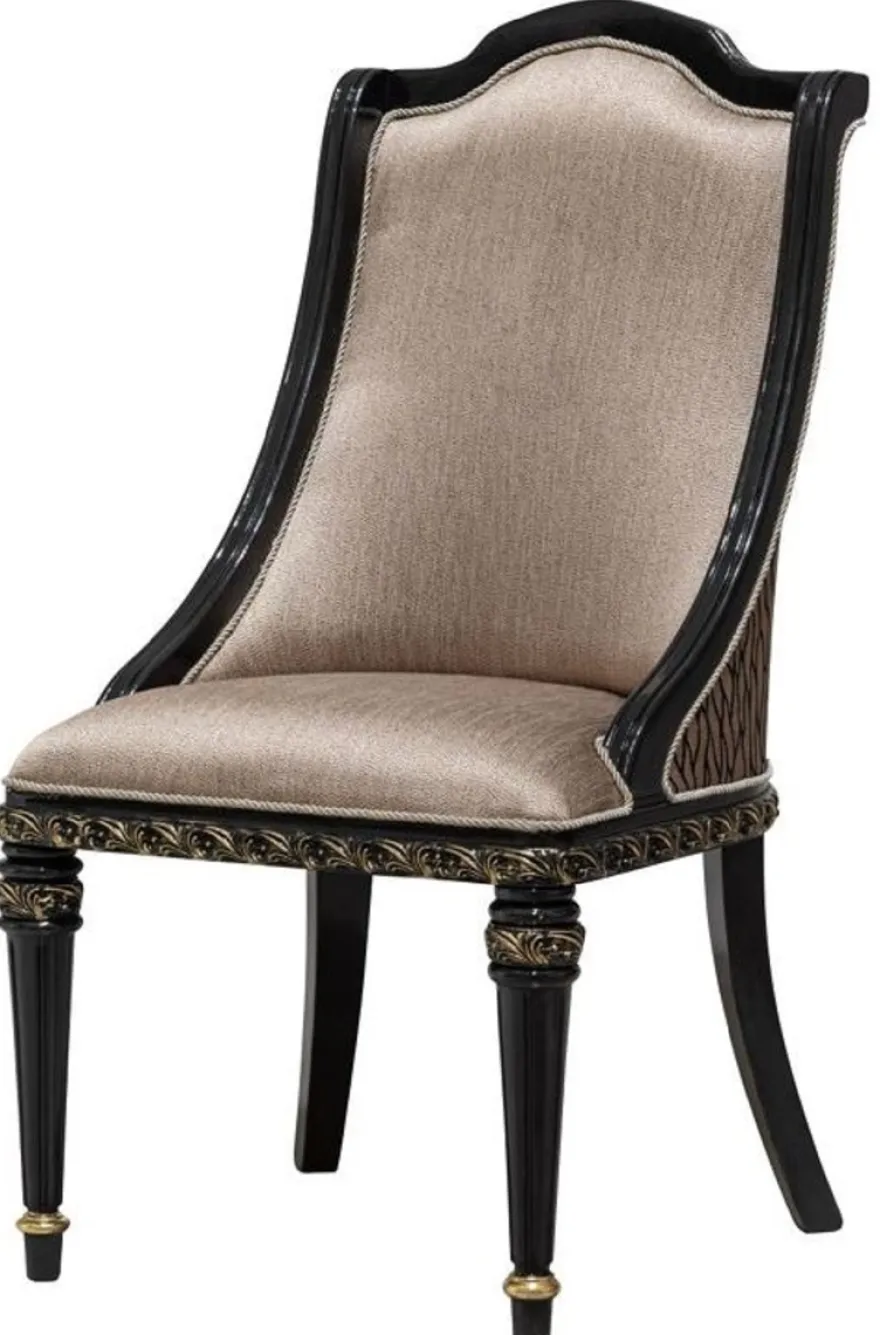 Casa Padrino Luxus Barock Esszimmer Stuhl 6er Set Silber / Schwarz / Gold - Prunkvolle Barockstil Küchen Stühle - Luxus Barockstil Esszimmer Möbel - Barock Esszimmer Möbel - Barockstil Möbel