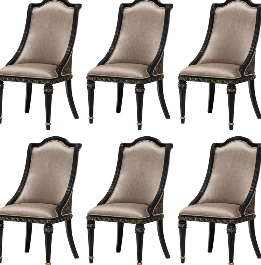 Casa Padrino Luxus Barock Esszimmer Stuhl 6er Set Silber / Schwarz / Gold - Prunkvolle Barockstil Küchen Stühle - Luxus Barockstil Esszimmer Möbel - Barock Esszimmer Möbel - Barockstil Möbel