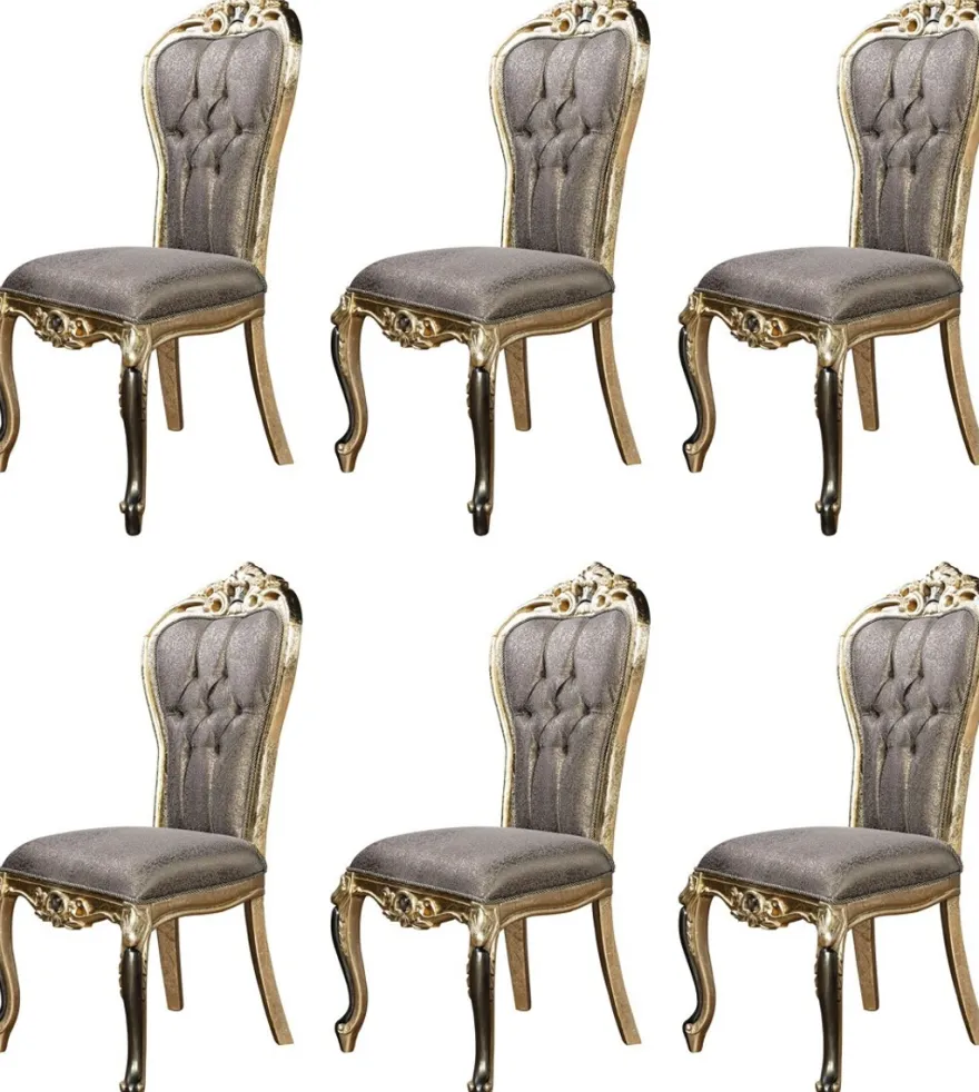 Casa Padrino Luxus Barock Esszimmer Stuhl 6er Set Lila / Antik Gold / Schwarz - Prunkvolle Barockstil Küchen Stühle - Luxus Barockstil Esszimmer Möbel - Barock Esszimmer Möbel - Barockstil Möbel