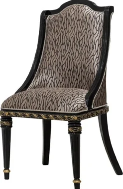 Casa Padrino Luxus Barock Esszimmer Set Silber Muster / Braun / Schwarz / Gold - 1 Barock Esstisch & 6 Barock Esszimmerstühle - Luxus Esszimmer Möbel im Barockstil - Barock Esszimmer Möbel