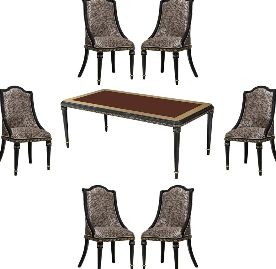Casa Padrino Luxus Barock Esszimmer Set Silber Muster / Braun / Schwarz / Gold - 1 Barock Esstisch & 6 Barock Esszimmerstühle - Luxus Esszimmer Möbel im Barockstil - Barock Esszimmer Möbel