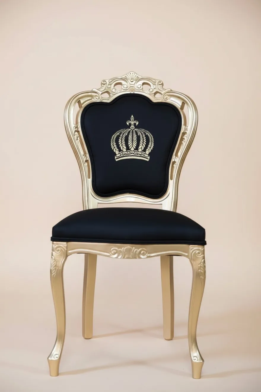 Casa Padrino Luxus Barock Esszimmerstuhl Pompöös von Harald Glööckler Schwarz / Gold, 48x54x105 cm