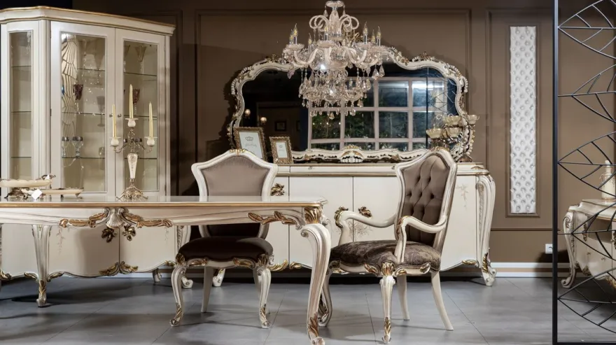 Casa Padrino Luxus Barock Esszimmer Set - 1 Barock Esstisch & 8 Barock Esszimmerstühle - Prunkvolle Esszimmer Möbel im Barockstil