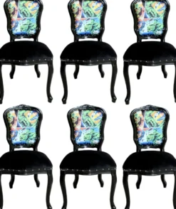 Casa Padrino Luxus Barock Esszimmer Set Comic Mehrfarbig / Schwarz 55 x 54 x H. 103 cm - 6 handgefertigte Esszimmerstühle - Designer Stühle - Barock Esszimmermöbel