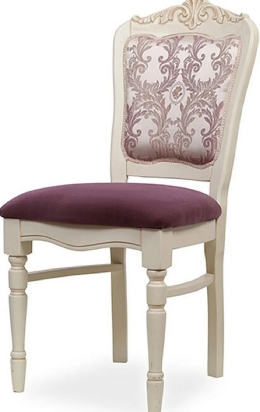 Casa Padrino Luxus Barock Esszimmer Stuhl Lila / Creme H. 104 cm - Barock Esszimmer Möbel