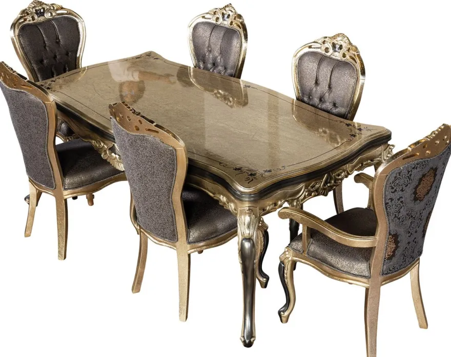 Casa Padrino Luxus Barock Esszimmer Stuhl 6er Set Lila / Antik Gold / Schwarz - Handgefertigte Barockstil Küchen Stühle - Luxus Barockstil Esszimmer Möbel - Barock Esszimmer Möbel