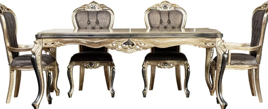 Casa Padrino Luxus Barock Esszimmer Stuhl 6er Set Lila / Antik Gold / Schwarz - Handgefertigte Barockstil Küchen Stühle - Luxus Barockstil Esszimmer Möbel - Barock Esszimmer Möbel