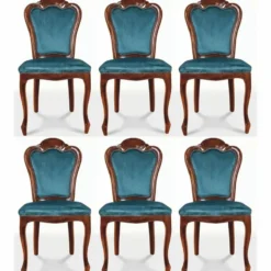 Casa Padrino Luxus Barock Esszimmer Stuhl 6er Set Blau / Braun - Barock Möbel