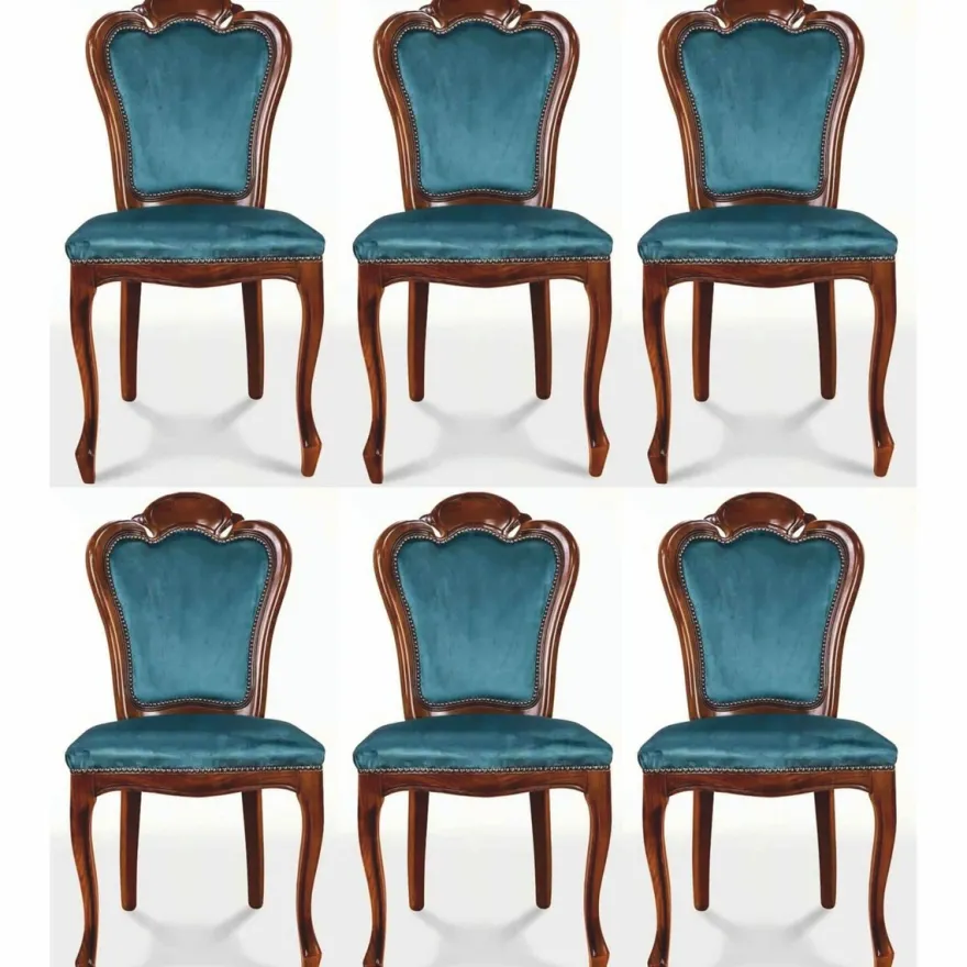Casa Padrino Luxus Barock Esszimmer Stuhl 6er Set Blau / Braun - Barock Möbel