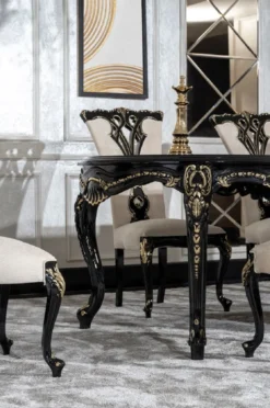 Casa Padrino Luxus Barock Esszimmer Stuhl 6er Set Creme / Schwarz / Gold - Prunkvolle Barockstil Küchen Stühle - Luxus Esszimmer Möbel im Barockstil - Barock Esszimmer Möbel - Barockstil Möbel