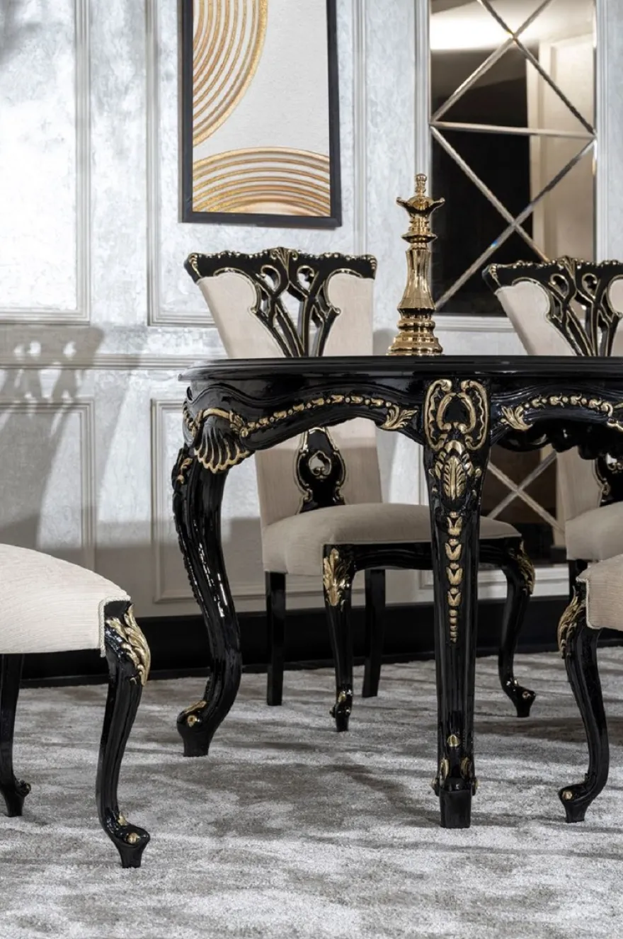 Casa Padrino Luxus Barock Esszimmer Stuhl 6er Set Creme / Schwarz / Gold - Prunkvolle Barockstil Küchen Stühle - Luxus Esszimmer Möbel im Barockstil - Barock Esszimmer Möbel - Barockstil Möbel