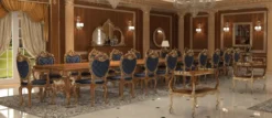 Casa Padrino Luxus Barock Esszimmer Stuhl Set Dunkelblau / Braun / Gold 57 x 62 x H. 105 cm - Prunkvolles Küchen Stühle 6er Set - Hotel Restaurant Schloss Möbel - Luxus Qualität - Made in Italy
