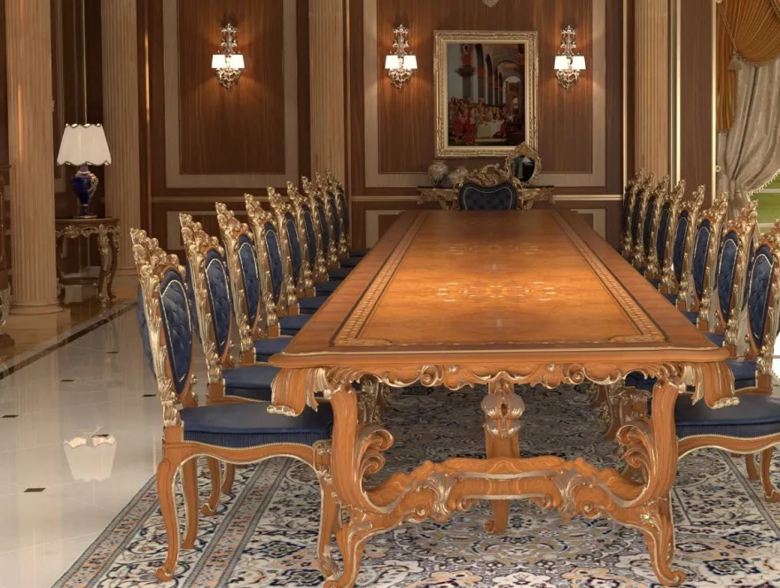 Casa Padrino Luxus Barock Esszimmer Stuhl Set Dunkelblau / Braun / Gold 57 x 62 x H. 105 cm - Prunkvolles Küchen Stühle 6er Set - Hotel Restaurant Schloss Möbel - Luxus Qualität - Made in Italy