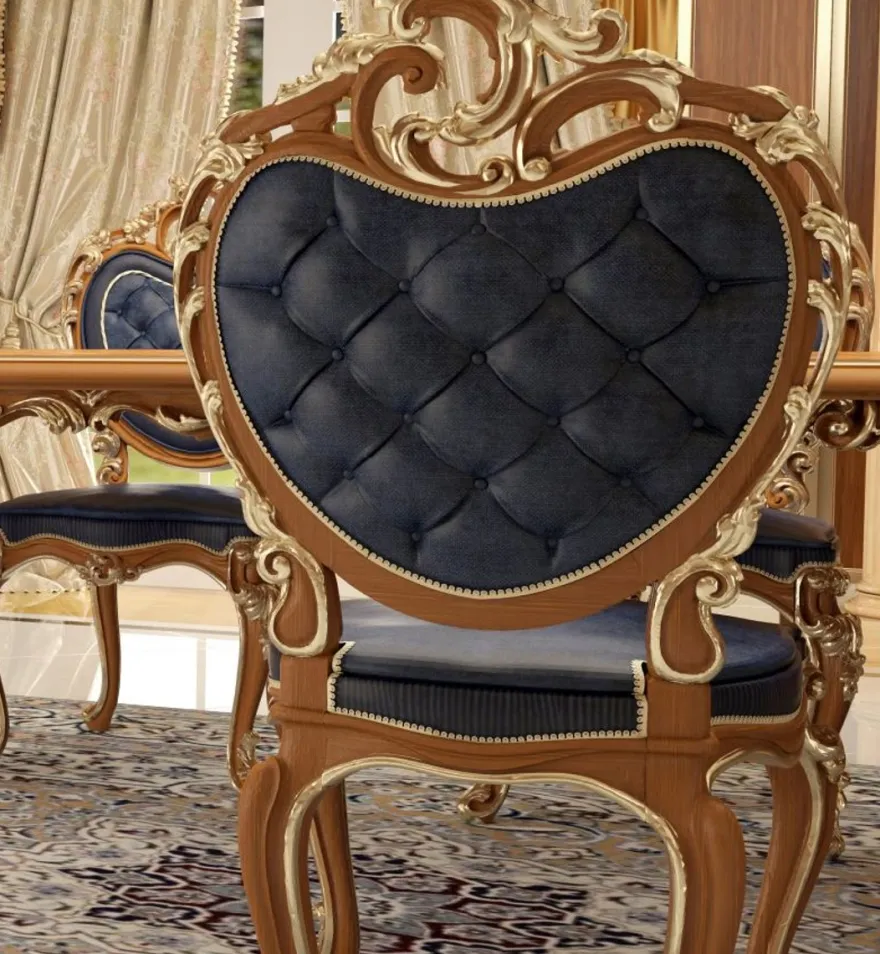 Casa Padrino Luxus Barock Esszimmer Stuhl Set Dunkelblau / Braun / Gold 57 x 62 x H. 105 cm - Prunkvolles Küchen Stühle 6er Set - Hotel Restaurant Schloss Möbel - Luxus Qualität - Made in Italy