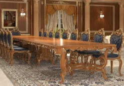 Casa Padrino Luxus Barock Esszimmer Stuhl Set Dunkelblau / Braun / Gold 57 x 62 x H. 105 cm - Prunkvolles Küchen Stühle 6er Set - Hotel Restaurant Schloss Möbel - Luxus Qualität - Made in Italy