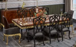 Casa Padrino Luxus Barock Esszimmer Set Braun / Schwarz / Gold - 1 Barock Esstisch & 8 Barock Esszimmerstühle - Luxus Esszimmer Möbel im Barockstil - Barock Möbel - Edel & Prunkvoll