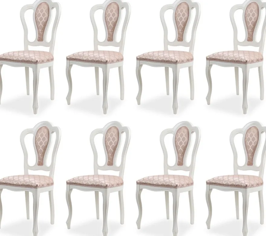 Casa Padrino Luxus Barock Esszimmer Stuhl 8er Set mit Muster Rosa / Weiß - Prunkvolle Barockstil Küchen Stühle - Luxus Esszimmer Möbel im Barockstil - Edel & Prunkvoll