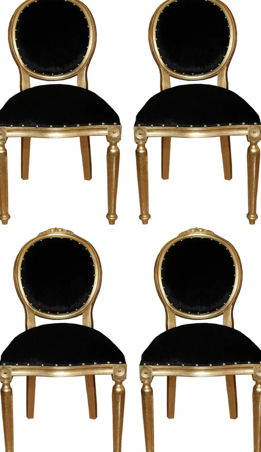 Casa Padrino Luxus Barock Esszimmer Set Medaillon Schwarz / Gold 50 x 52 x H. 99 cm - 4 handgefertigte Esszimmerstühle - Barock Esszimmermöbel