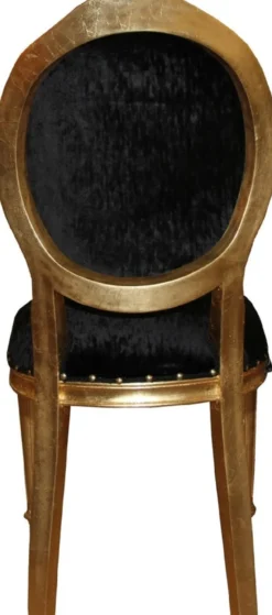 Casa Padrino Luxus Barock Esszimmer Set Medaillon Schwarz / Gold 50 x 52 x H. 99 cm - 4 handgefertigte Esszimmerstühle - Barock Esszimmermöbel