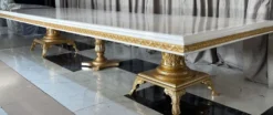 Casa Padrino Luxus Barock Esstisch Creme / Weiß / Gold 500 cm - Riesiger Massivholz Esszimmertisch - Esszimmer Möbel im Barockstil - Barock Möbel - Barock Einrichtung - Edel & Prunkvoll