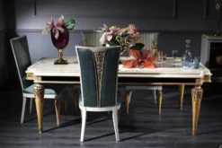 Casa Padrino Luxus Barock Esszimmer Set Türkis / Weiß / Gold - 1 Esstisch und 4 Esszimmerstühle - Barock Esszimmermöbel