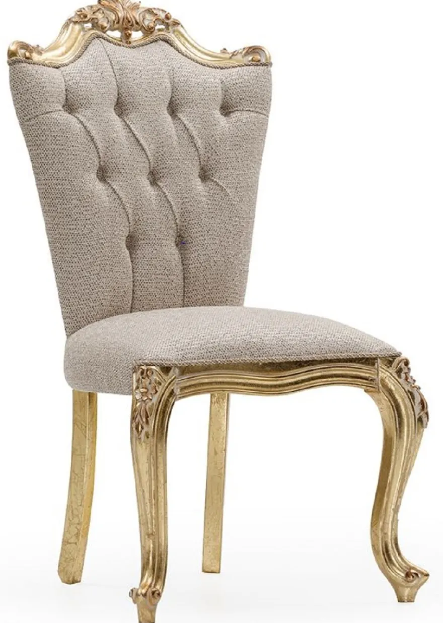 Casa Padrino Luxus Barock Esszimmer Stuhl 8er Set Grau / Gold - Prunkvolle Barockstil Küchen Stühle - Luxus Esszimmer Möbel im Barockstil - Barock Esszimmer Möbel - Barockstil Möbel
