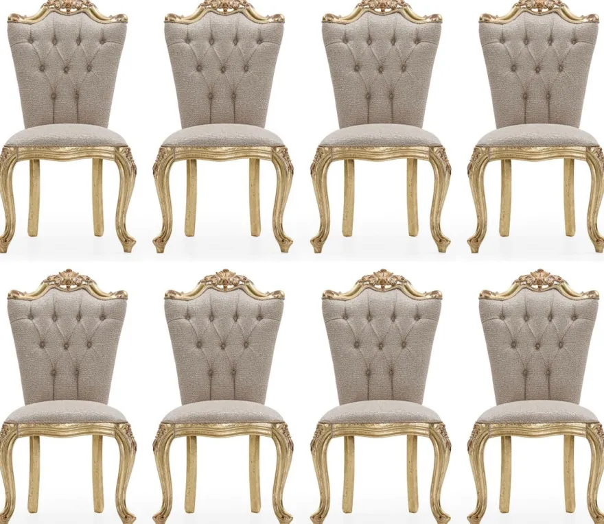 Casa Padrino Luxus Barock Esszimmer Stuhl 8er Set Grau / Gold - Prunkvolle Barockstil Küchen Stühle - Luxus Esszimmer Möbel im Barockstil - Barock Esszimmer Möbel - Barockstil Möbel