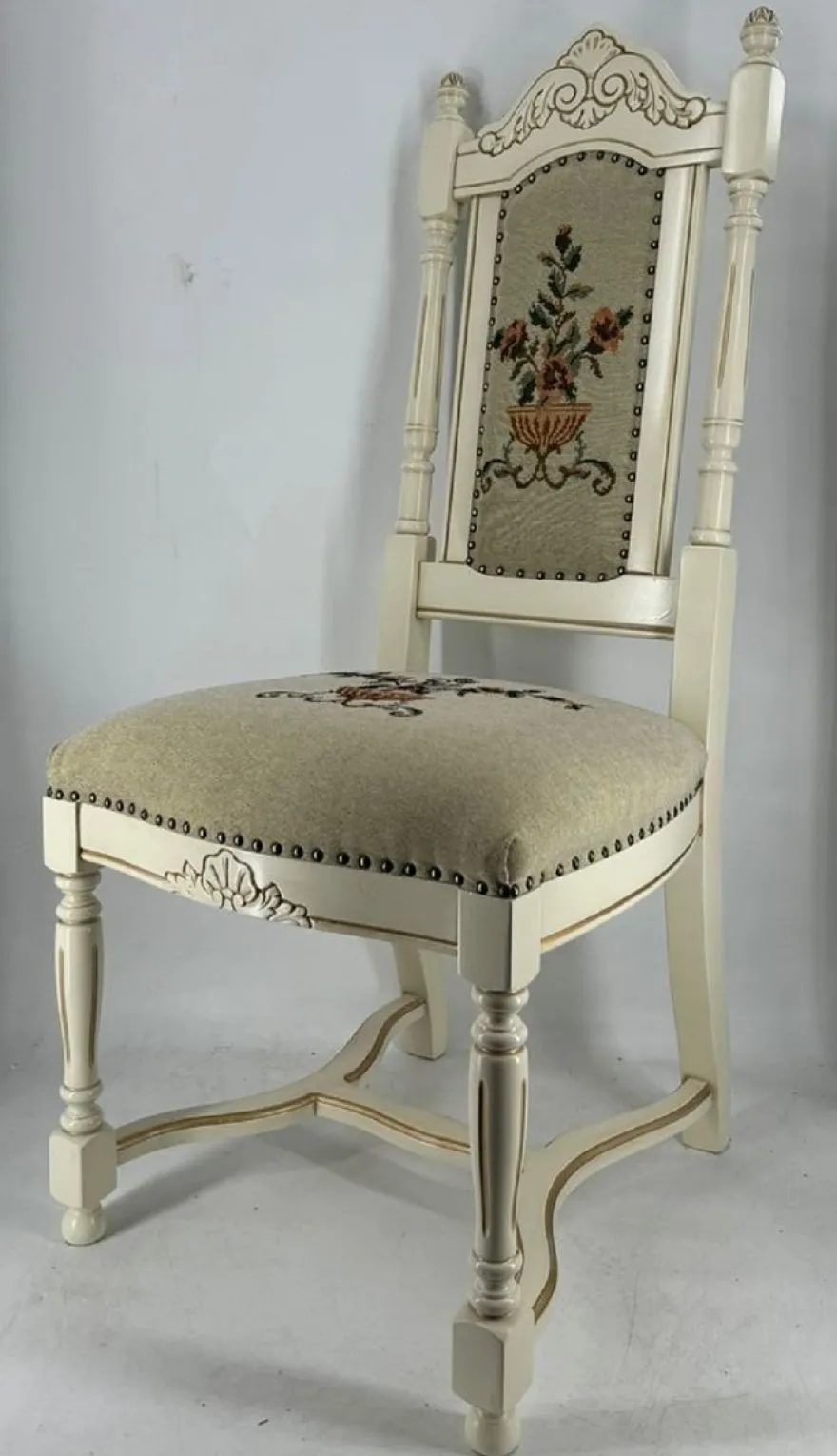 Casa Padrino Luxus Barock Esszimmer Stuhl Grau / Creme / Gold - Barock Esszimmer Möbel