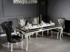 Casa Padrino Luxus Barock Esszimmer Stuhl Set Grün / Gold / Weiß 49 x 56 x H. 102 cm - Edles Küchen Stühle 6er Set - Barock Esszimmer Möbel