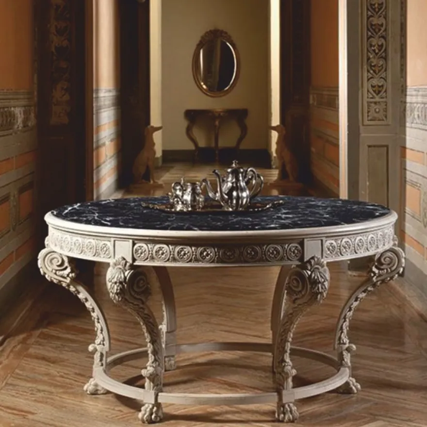 Casa Padrino Luxus Barock Esstisch mit Marmorplatte Grau / Schwarz Ø 142 cm - Made in Italy