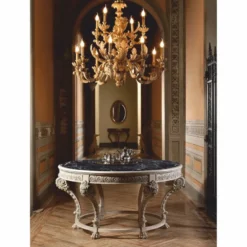 Casa Padrino Luxus Barock Esstisch mit Marmorplatte Grau / Schwarz Ø 142 cm - Made in Italy