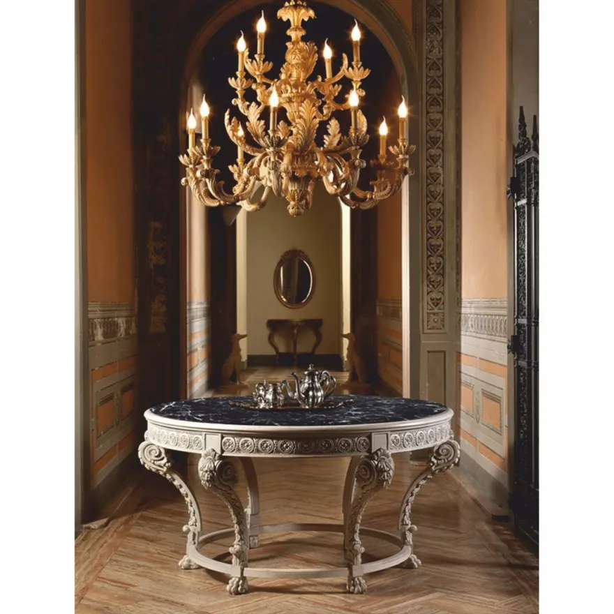 Casa Padrino Luxus Barock Esstisch mit Marmorplatte Grau / Schwarz Ø 142 cm - Made in Italy