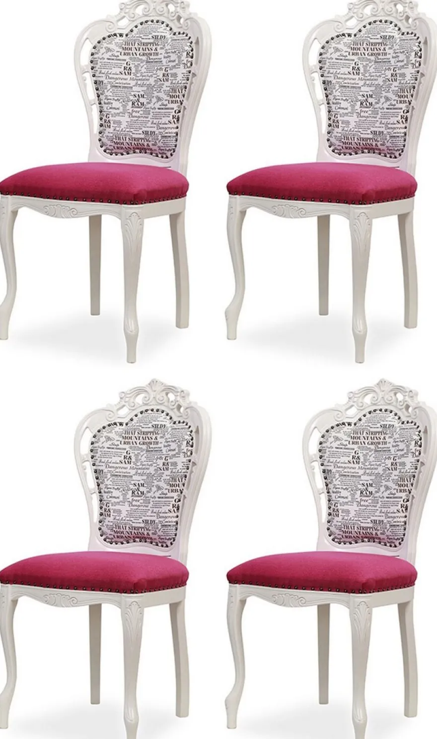 Casa Padrino Luxus Barock Esszimmer Stuhl 4er Set Dunkelrosa / Schwarz / Weiß - Barockstil Küchen Stühle - Prunkvolle Luxus Esszimmer Möbel im Barockstil - Edel & Prunkvoll