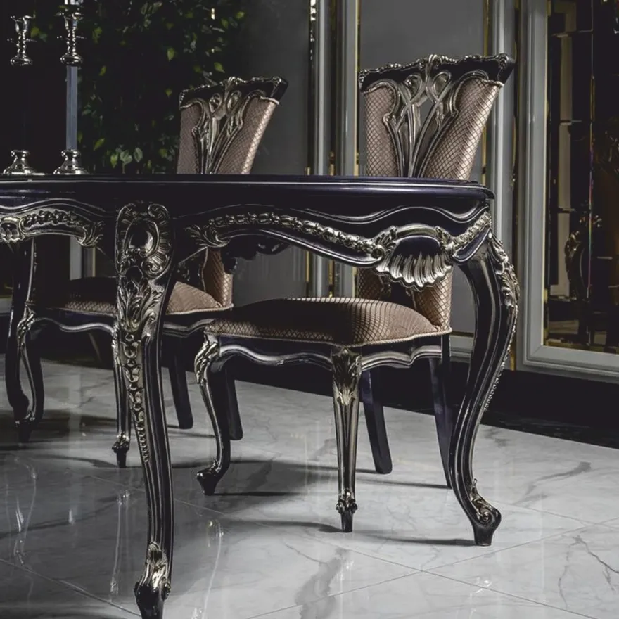 Casa Padrino Luxus Barock Esszimmer Stuhl 6er Set Gold / Lila - Barock Esszimmer Möbel