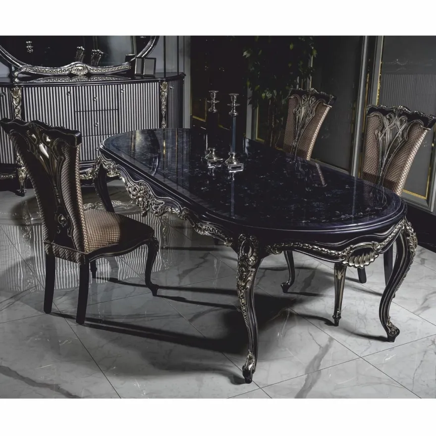 Casa Padrino Luxus Barock Esszimmer Stuhl 6er Set Gold / Lila - Barock Esszimmer Möbel