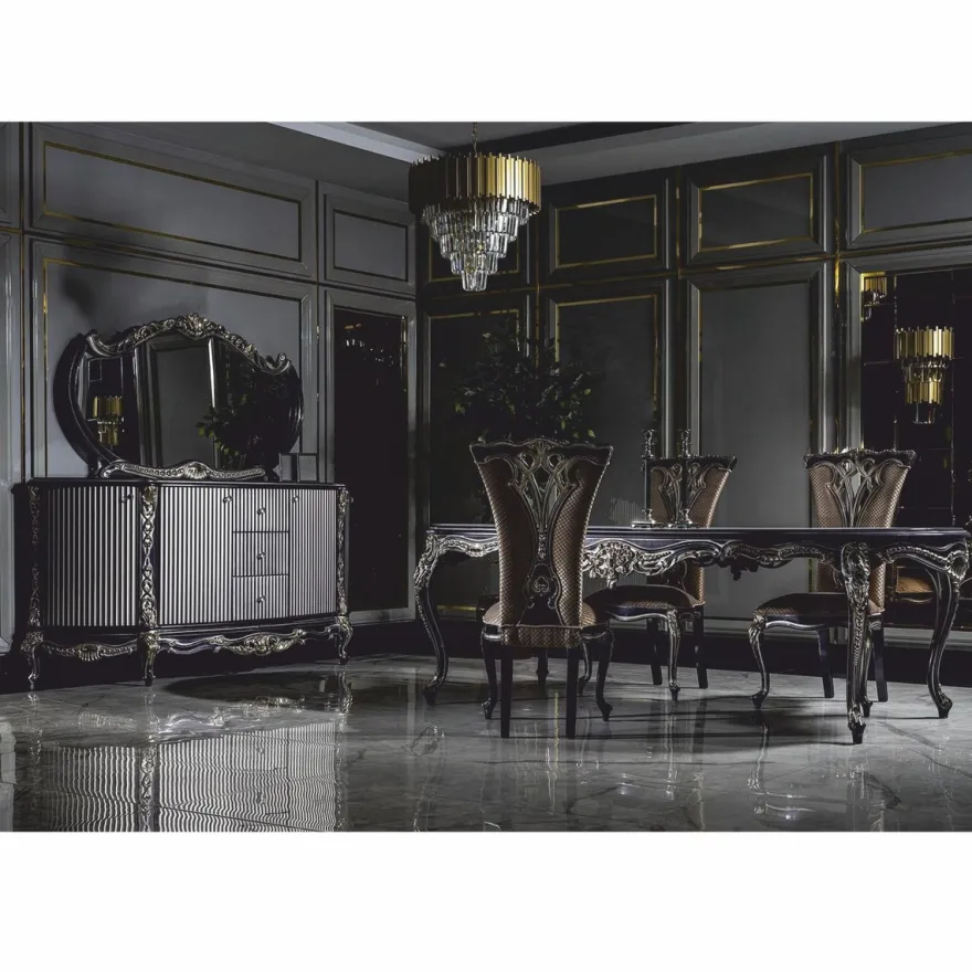 Casa Padrino Luxus Barock Esszimmer Stuhl 6er Set Gold / Lila - Barock Esszimmer Möbel